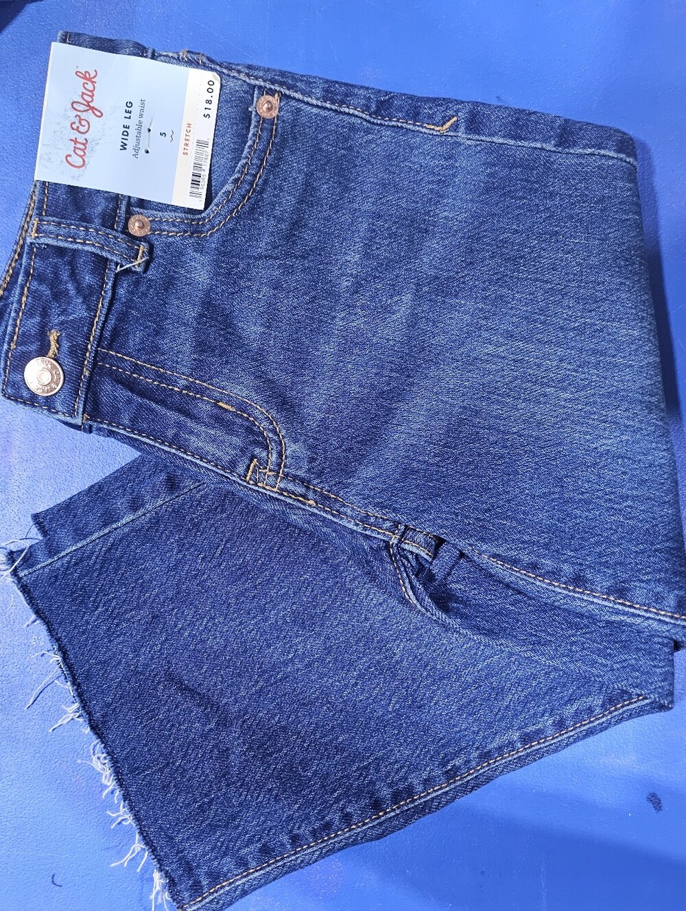 Cat & Jack Girls Dark Blue Raw Hem Wide Leg Jeans